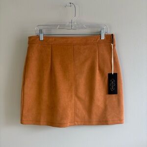 Bellivera Faux Suede Mini Skirt XL Camel Brown Zip Back NWT